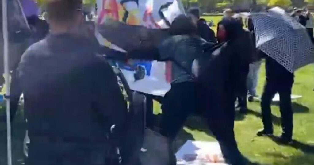 Police Watch and Do Nothing as Masked Antifa Vandals Violently Attack TPUSA Students, Staff at UC Davis (VIDEO) | The Gateway Pundit