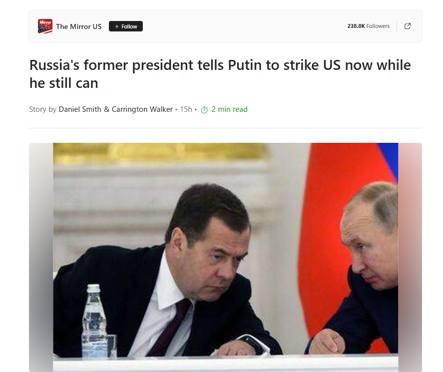 Medvedev Advises Putin Start WWIII Before Trump’s 50 Day Ultimatum