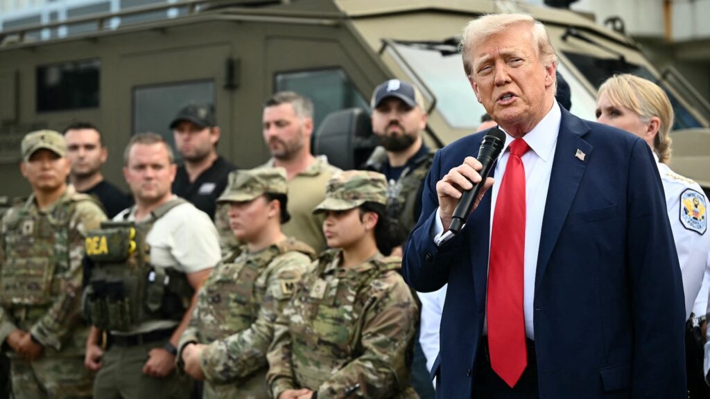 No patrol but Trump visits police, military in DC as he touts anti-crime push