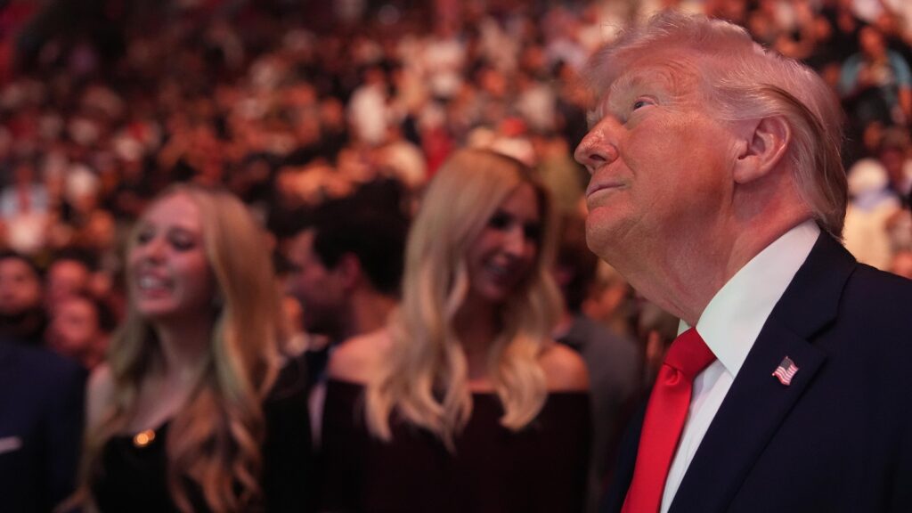 Trump takes the spotlight at UFC 327 in Miami, greeting Rogan and Rubio