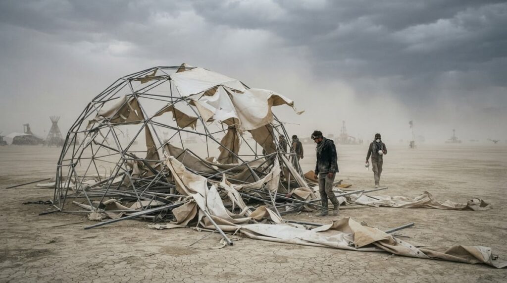 Burning Man Dome Destroyed in Minutes by Storms